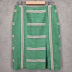 W BY WORTH Green White Striped Pencil Midi Skirt with Slit Size 4
